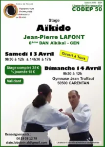 Aikido Cherbourg Cotentin : info arts martiaux japonais bien-être affiche stage affiche Jean-Pierre Lafont