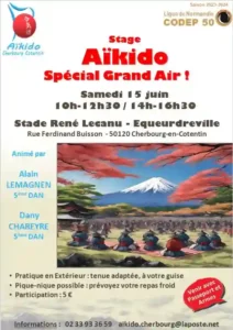 Aikido Cherbourg Cotentin : info arts martiaux japonais bien-être zen affiche stage affiche stage extérieur