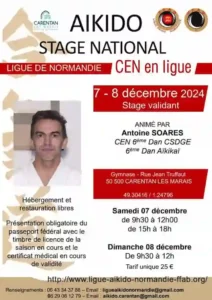 Aikido Cherbourg Cotentin : info arts martiaux japonais bien-être affiche stage Soares 2024