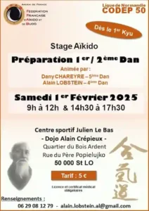 Aikido Cherbourg Cotentin : info arts martiaux japonais bien-être zen affiche stage prepa grade 2025