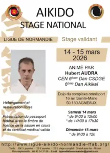 Clubs Arts martiaux japonais zen et combat : Aikido Cherbourg Cotentin annonce stage mars Agneaux Hubert Audra