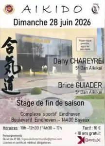 Club Aikido Cherbourg Cotentin : annonce stage arts martiaux fin de saison à Bayeux avec Dany et Brice